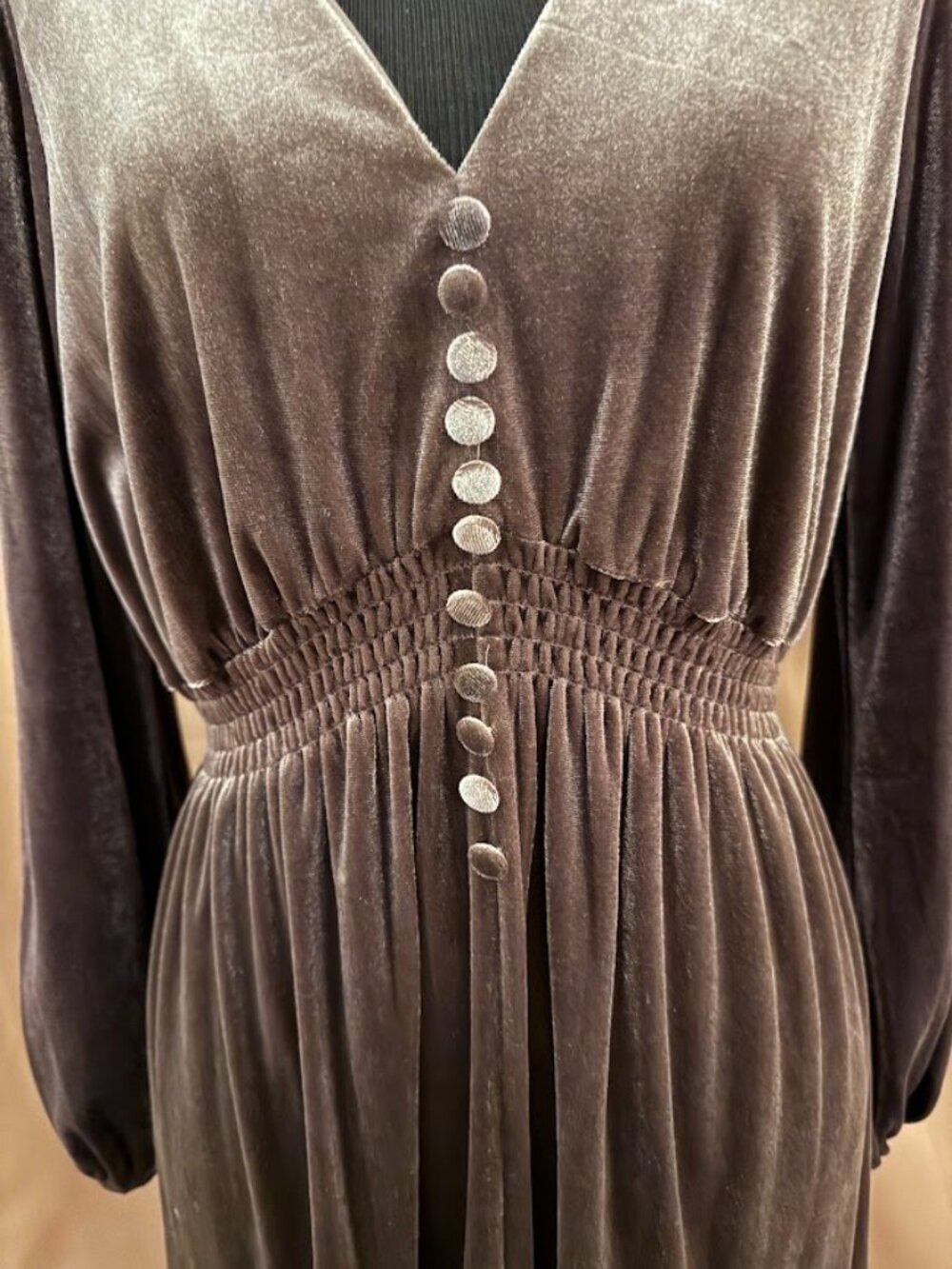 Taylor Taupe Velvet Dress 4 Whimsigoth Dark Academia Romantic Ruffle Mini - Picture 2 of 13
